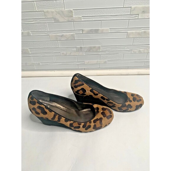 Stuart Weitzman Leopard Print Ponyhair Wedge Heels - Picture 2 of 9